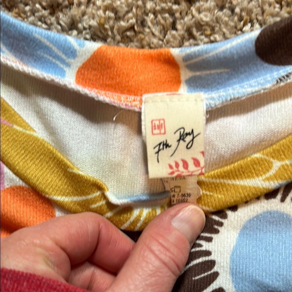 7th Ray Orange and Blue Short Sleeve Tee Vibrant Floral - Picture 2 of 3